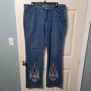 Misslook Super Stretch Longhorn & Floral Embroidered Straight Jeans Size 2XL EUC
